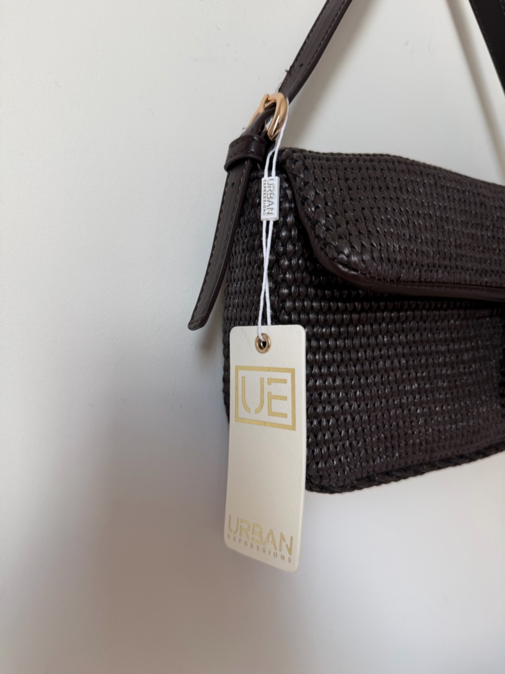Dark Brown Woven Shoulder Bag with Gold Buckle - Picture 2 of 4